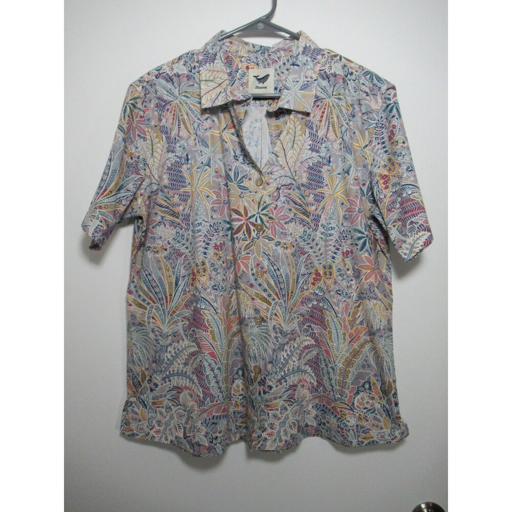 Yiume Women's 100% Cotton Hawaiian Short Sleeve Button Front Shirt Size XL